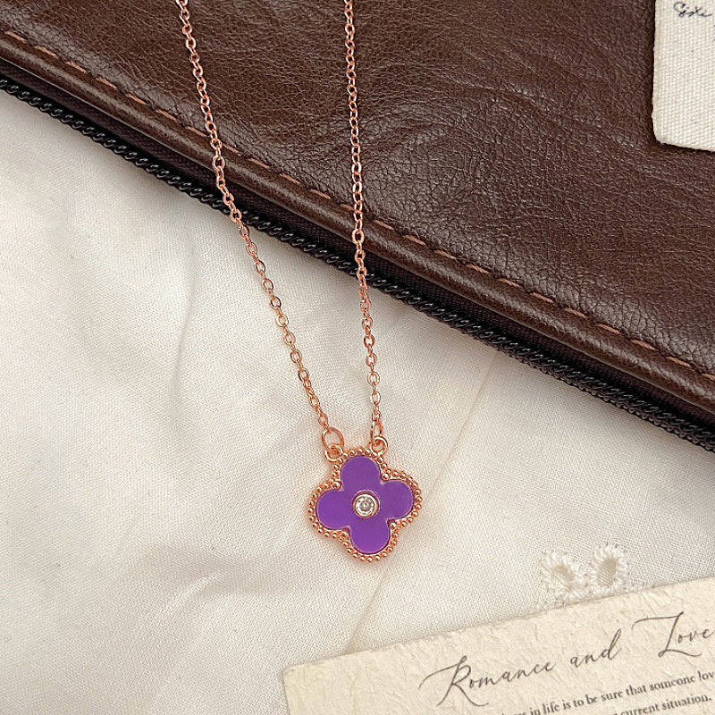 Purple full diamond four-leaf clover rose gold copper alloy bracelet