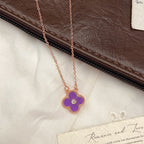 Purple full diamond four-leaf clover rose gold copper alloy bracelet
