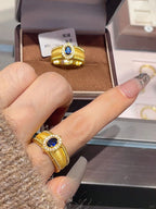 Sparkling diamond wide beaded brushed pigeon egg copper alloy ring