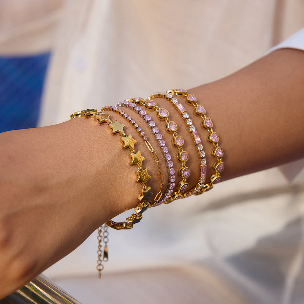 Pink diamond heart-shaped zircon stainless steel bracelet