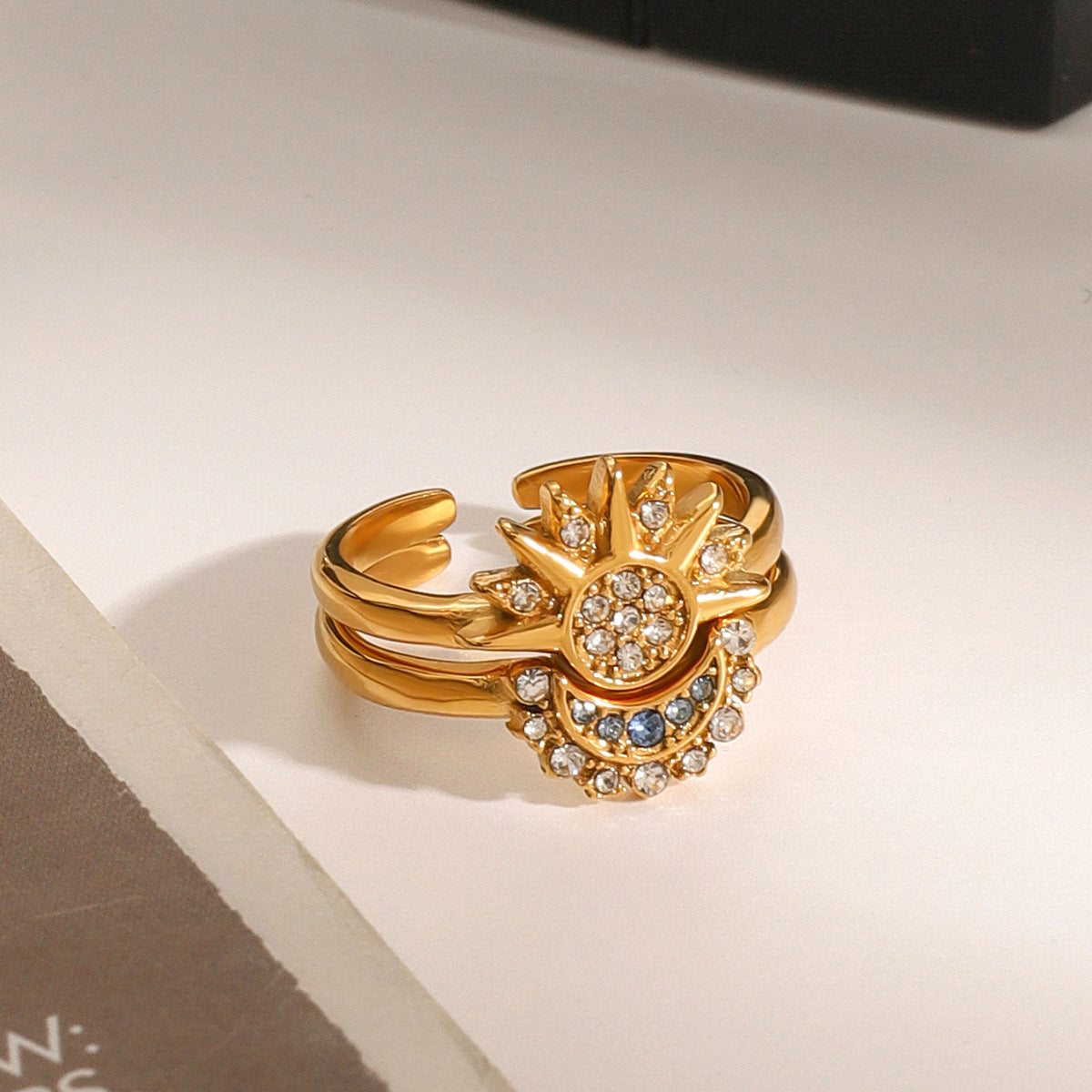 High-end stainless steel moon stacked ring