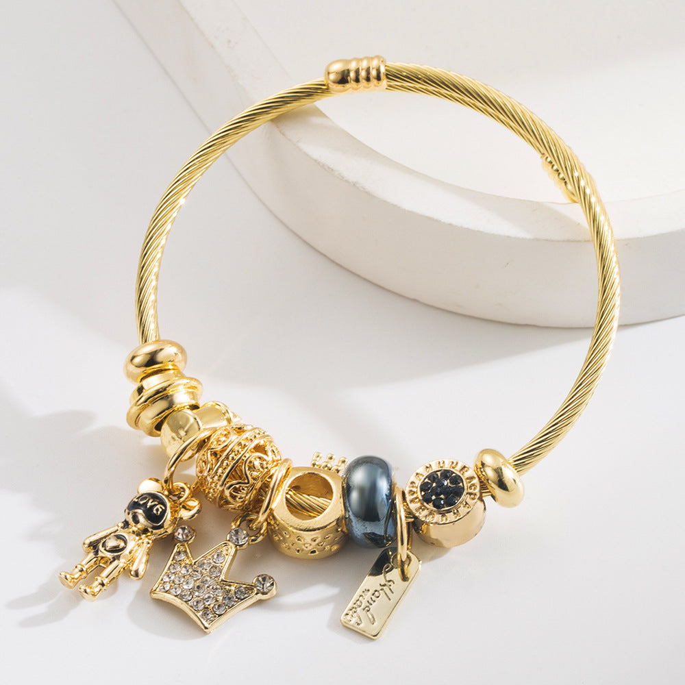 Vintage Bear Crown Stainless Steel Bracelet