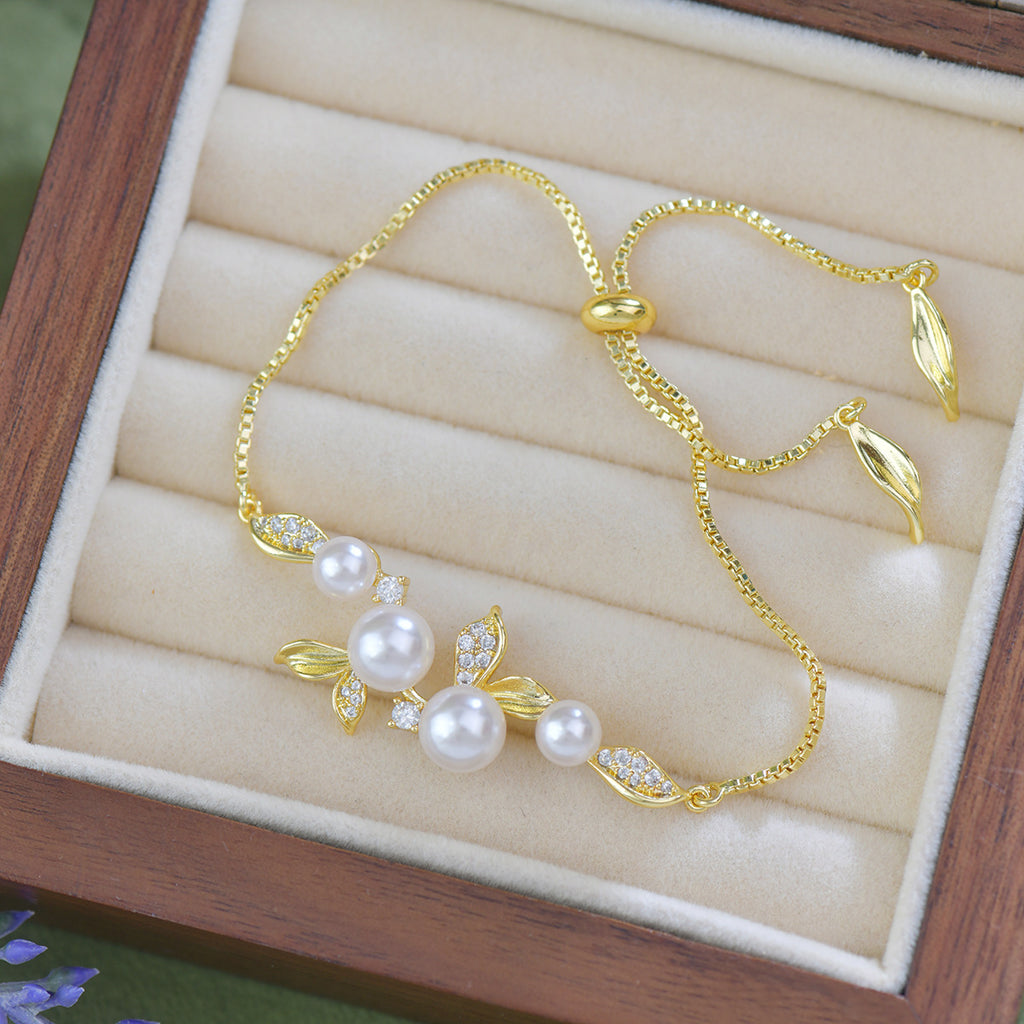 Golden Leaf Zircon Pearl Copper Alloy Set