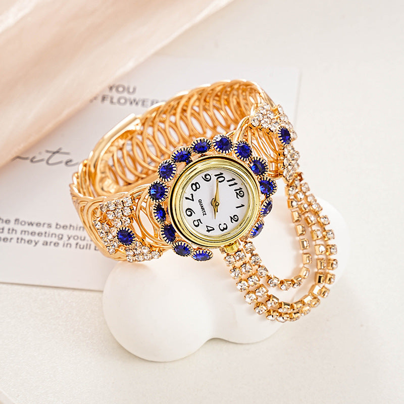 Vintage full diamond tassel quartz bracelet watch