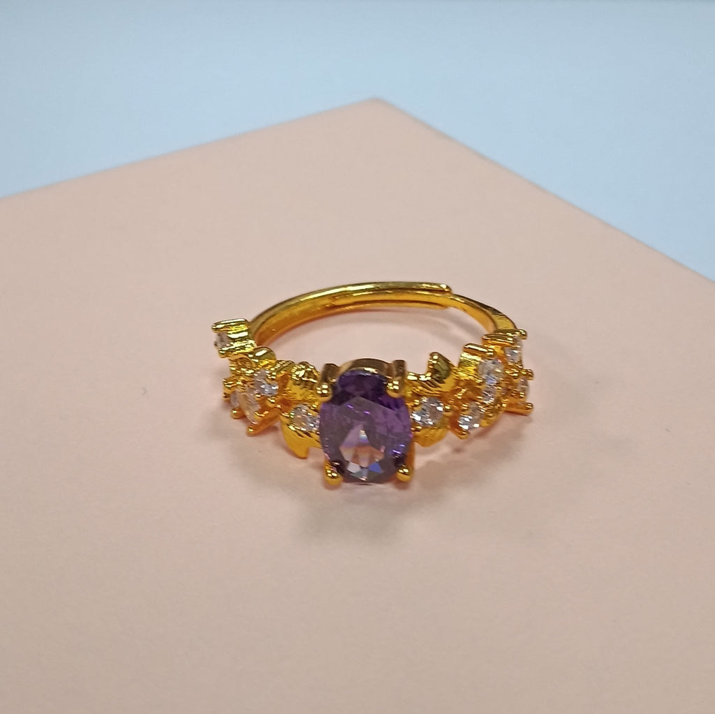 Bauhinia flower purple diamond-set copper alloy ring