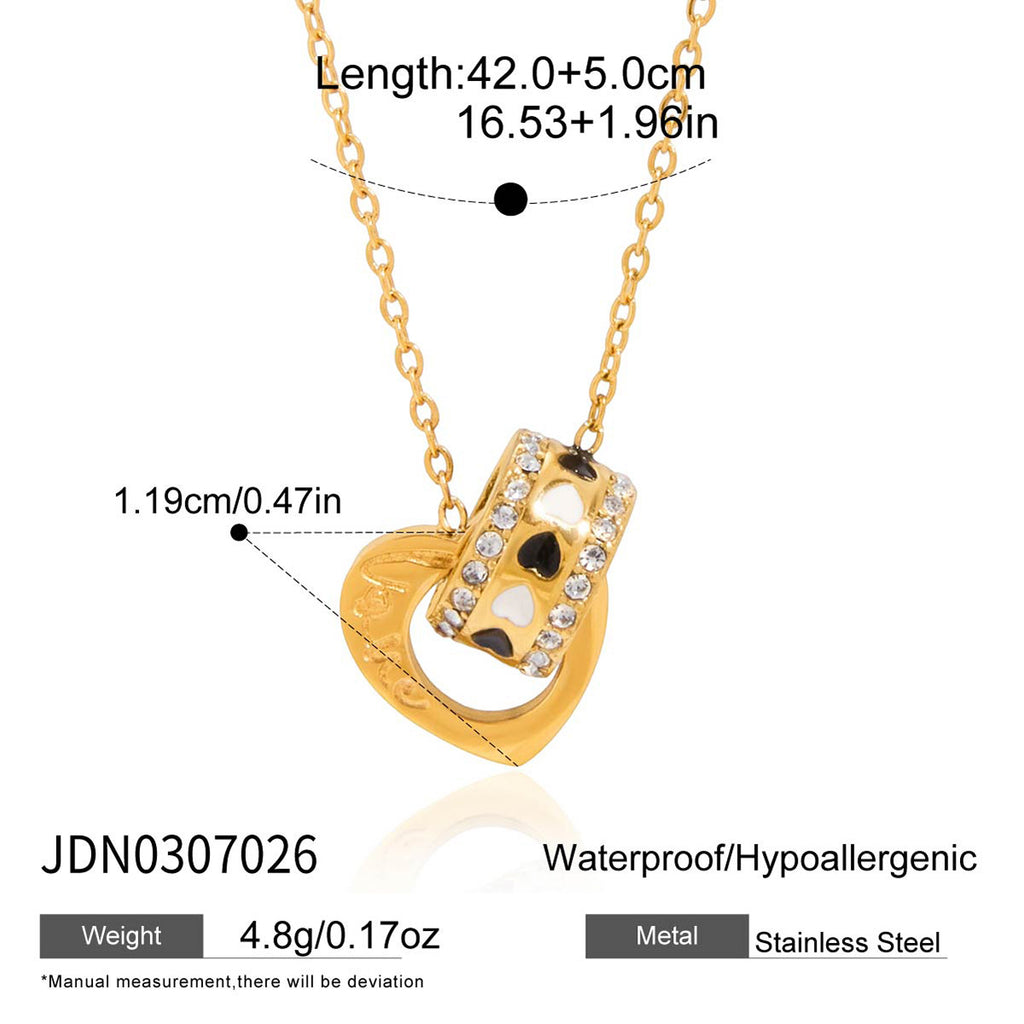 Rhinestone Stainless Steel Circle Lucky Bead Necklace