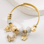 Vintage Gold Stainless Steel Beaded Butterfly Bracelet