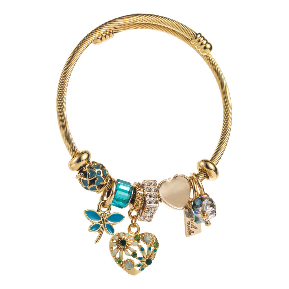 Vintage Heart with Diamonds Stainless Steel Bracelet