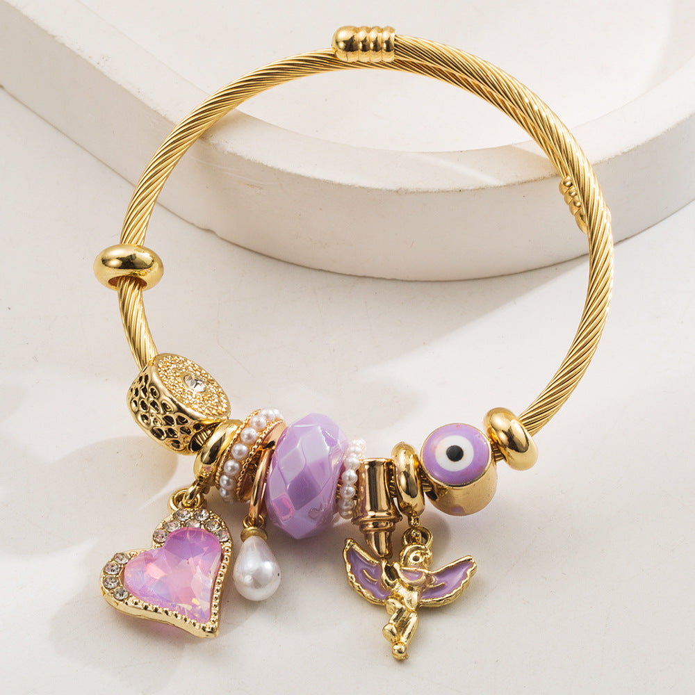 Vintage Heart Angel Stainless Steel Bracelet