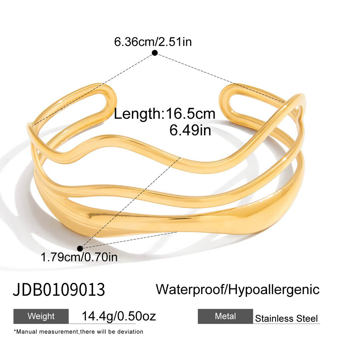 Gold-plated, luxurious stainless steel 18k gold bracelet that won't fade.