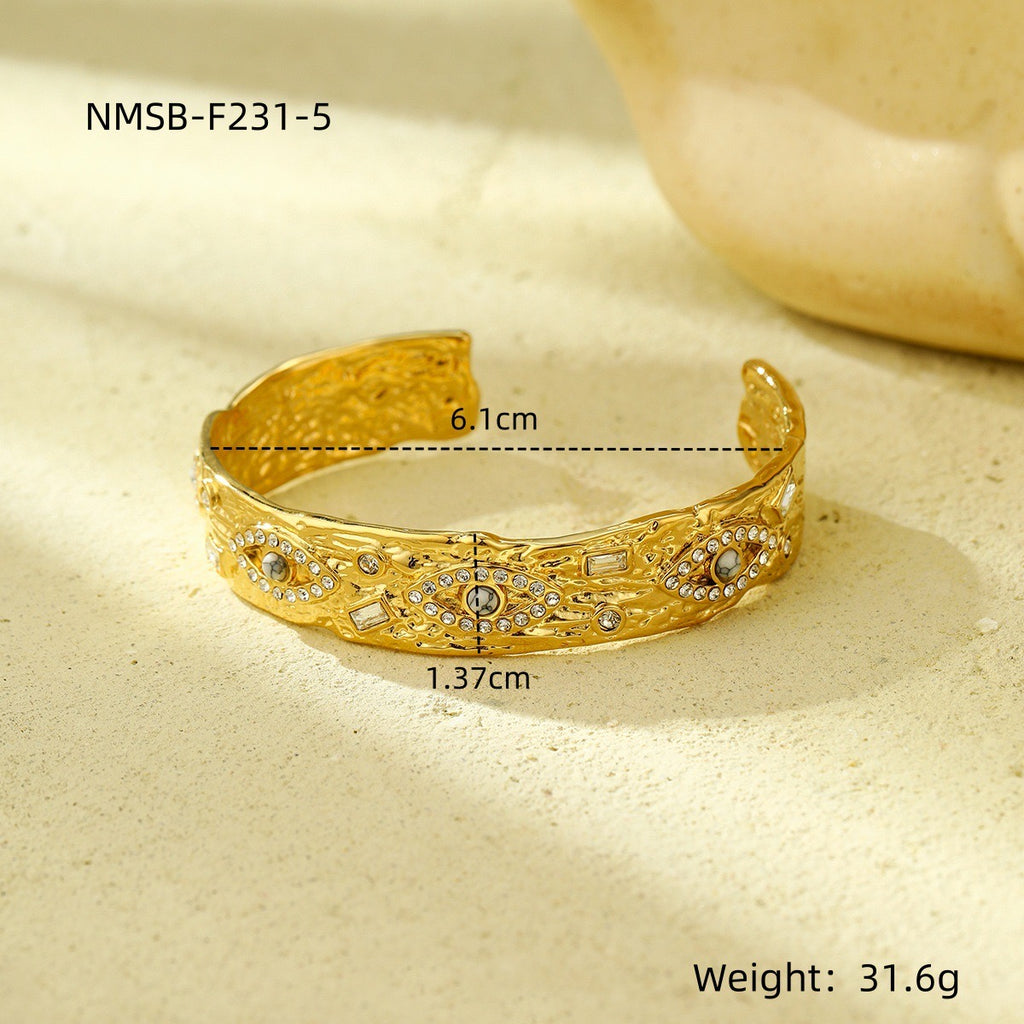 French vintage style natural stone angel eye diamond-encrusted stainless steel bracelet that won't fade.