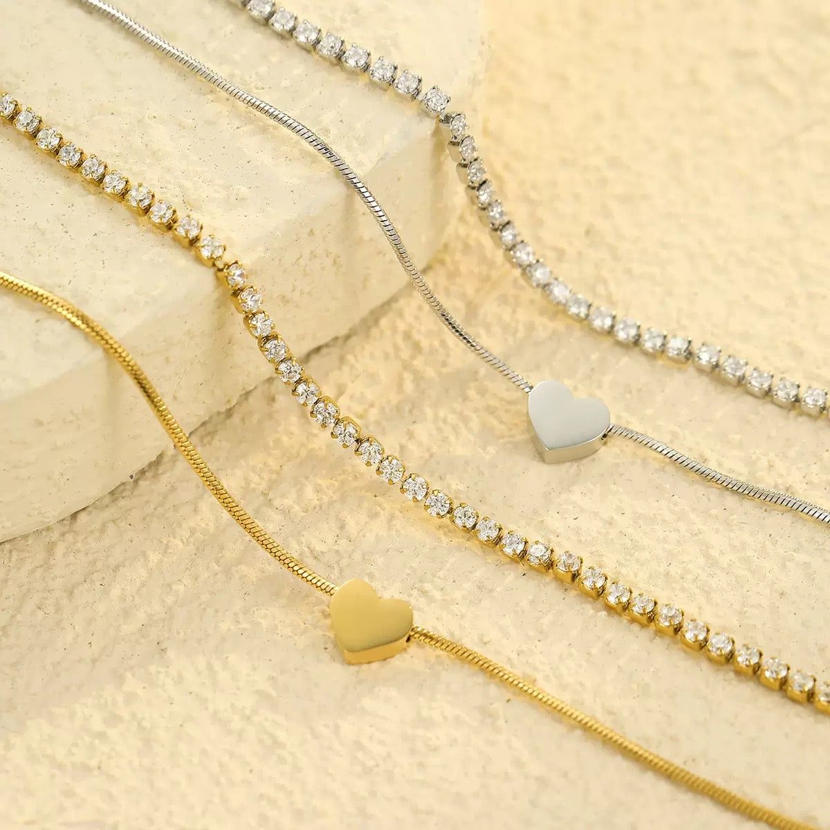 Niche high-end stainless steel double-layer heart-shaped zircon stacked bracelet