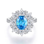 925 Sterling Silver Blue High Carbon Diamond Crush Ice Flower Ring