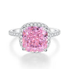 925 Sterling Silver Pink High Carbon Diamond Crush Ice Flower Ring