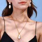 Stainless steel pearl light luxury high-end clavicle chain ring earrings