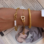 18k gold pearl stacked stainless steel bracelet