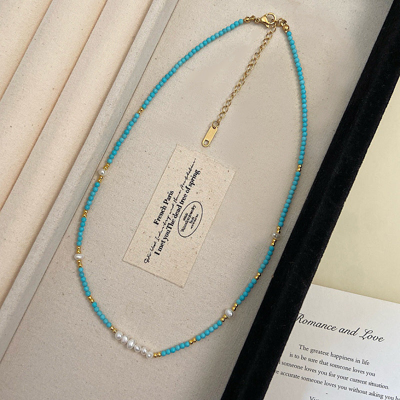 Turquoise freshwater pearl zircon heart-shaped copper alloy pendant