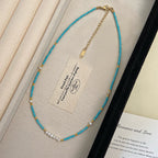 Turquoise freshwater pearl zircon heart-shaped copper alloy pendant