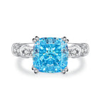 925 Sterling Silver Blue High Carbon Diamond Crush Ice Flower Ring