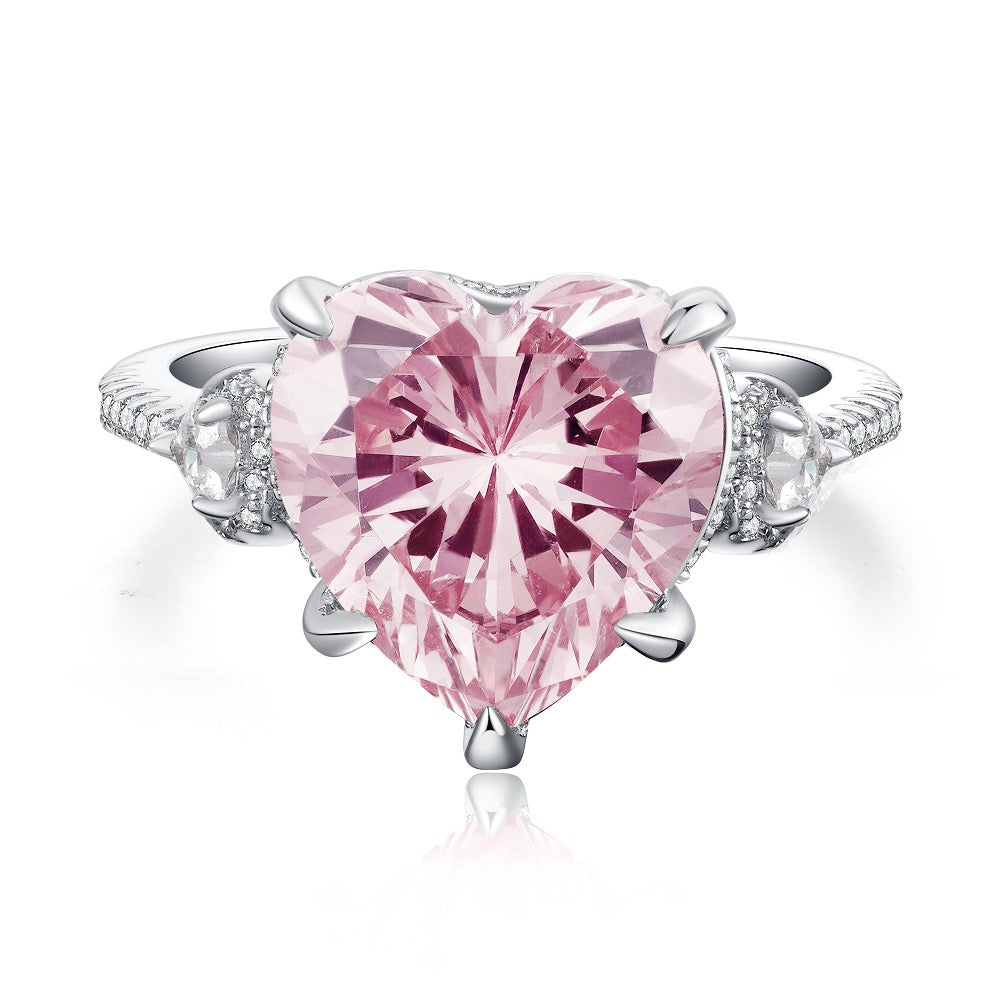 925 Sterling Silver Pink High Carbon Diamond Crush Ice Flower Ring