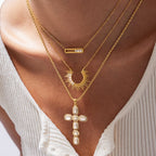 Stacked rhinestone cross stainless steel clavicle chain, colorfast and luxurious