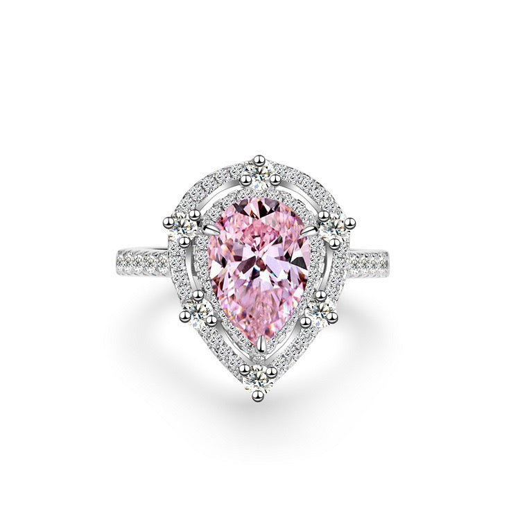 925 Sterling Silver Pink High Carbon Diamond Crush Ice Flower Ring