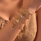 Stainless steel teardrop zircon pearl pendant round bracelet for women