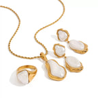 Stainless steel pearl light luxury high-end clavicle chain ring earrings