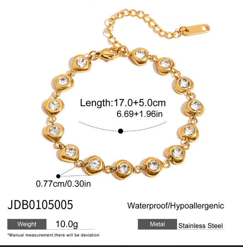 Zircon colorfast 18k gold stainless steel bracelet
