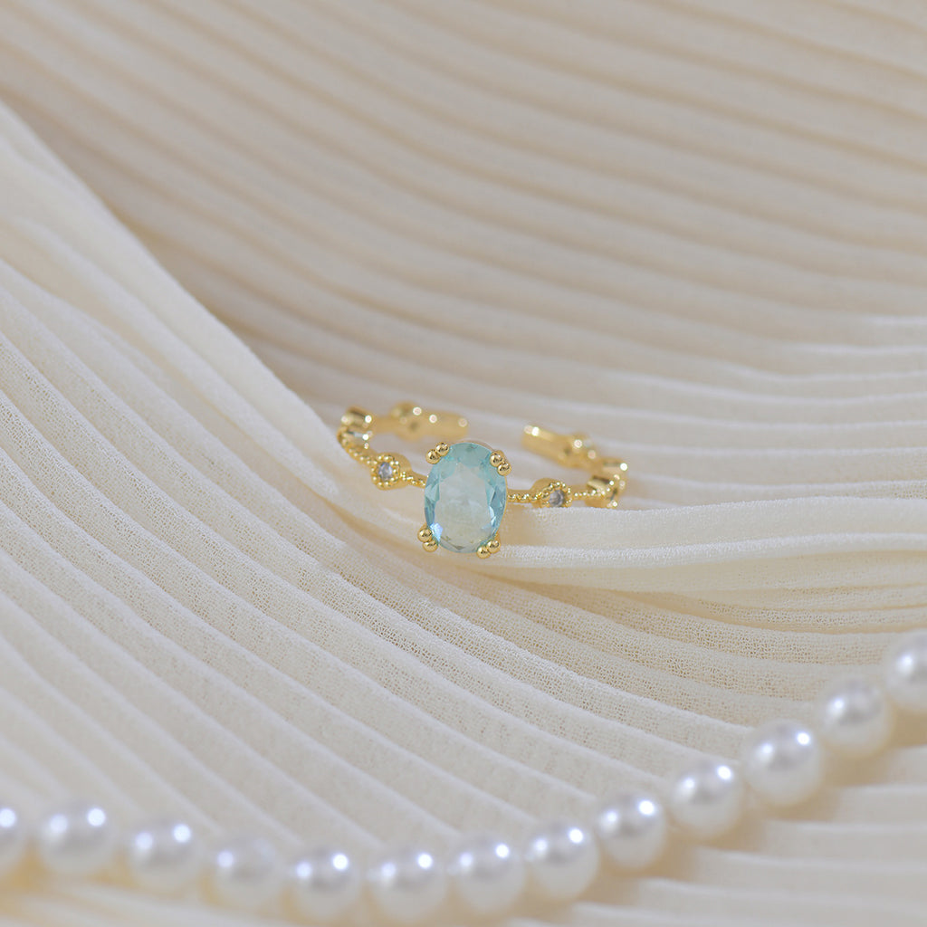 French-style teardrop-shaped, exquisite, light luxury sea blue long copper alloy earrings