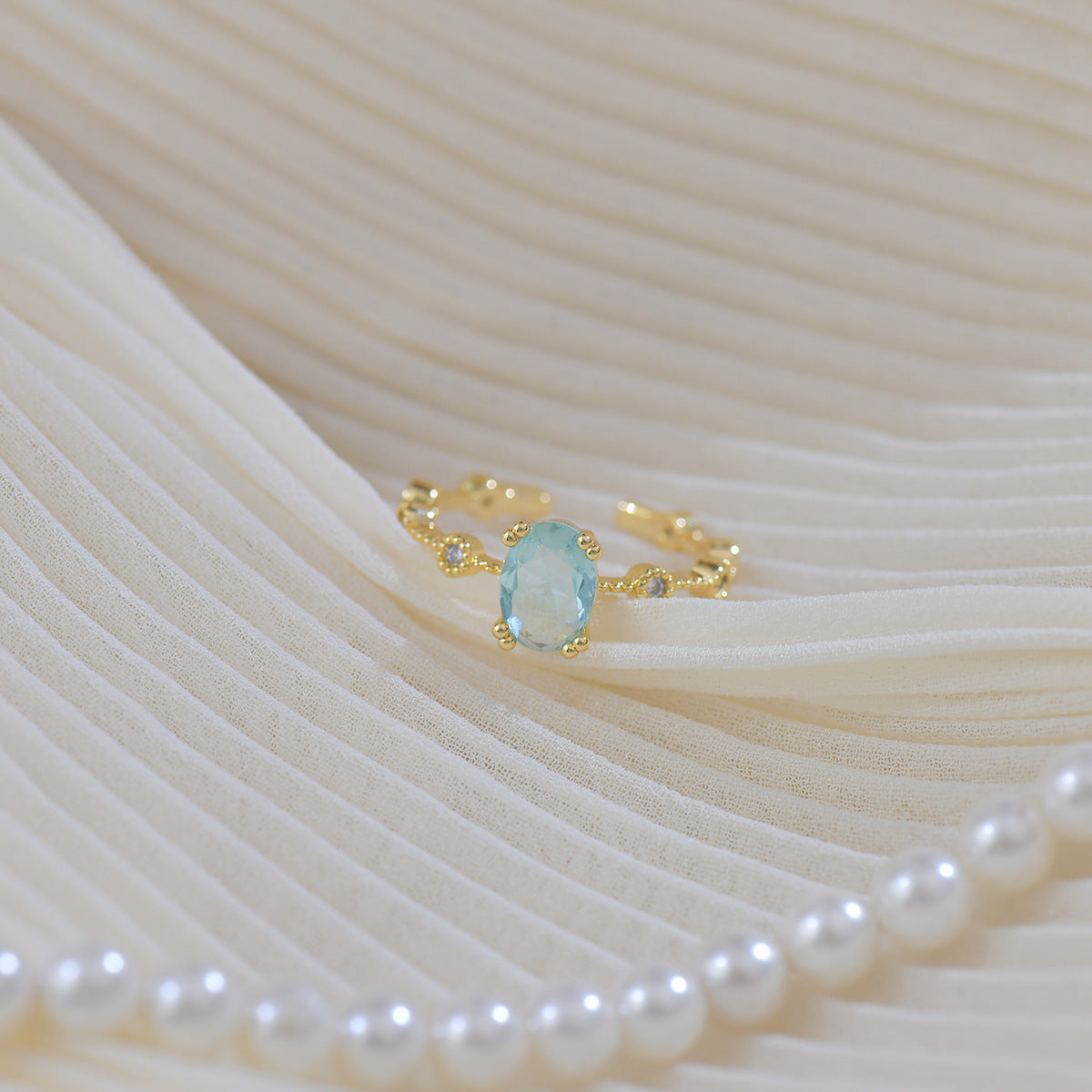 French-style teardrop-shaped, exquisite, light luxury sea blue long copper alloy earrings