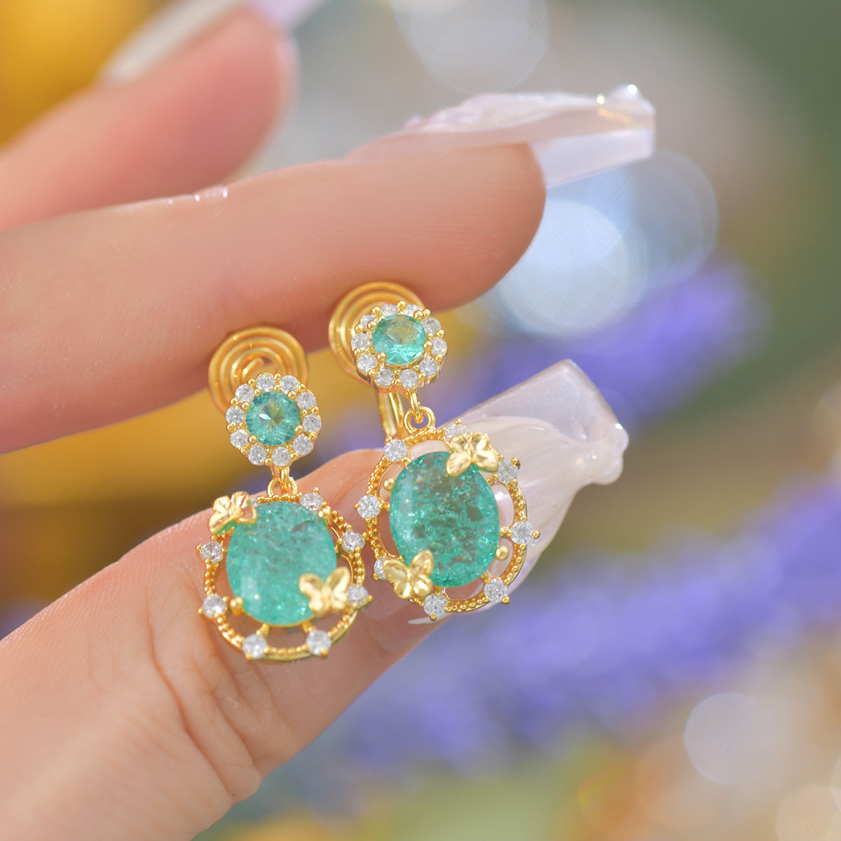 Ice Flower Zircon Lake Blue Butterfly French Copper Alloy Set