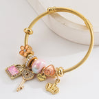 Vintage Key Crown Heart Stainless Steel Bracelet