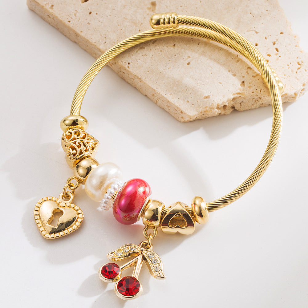 Vintage Gold Crystal Beaded Stainless Steel Bracelet