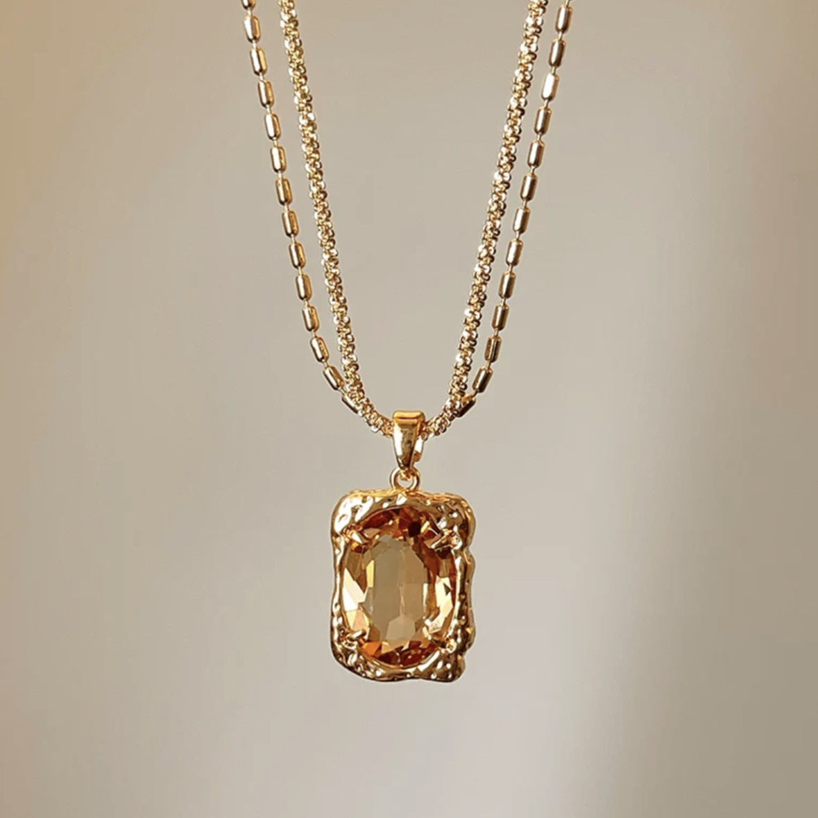 Maillard Double Crystal Pendant Copper Alloy Necklace