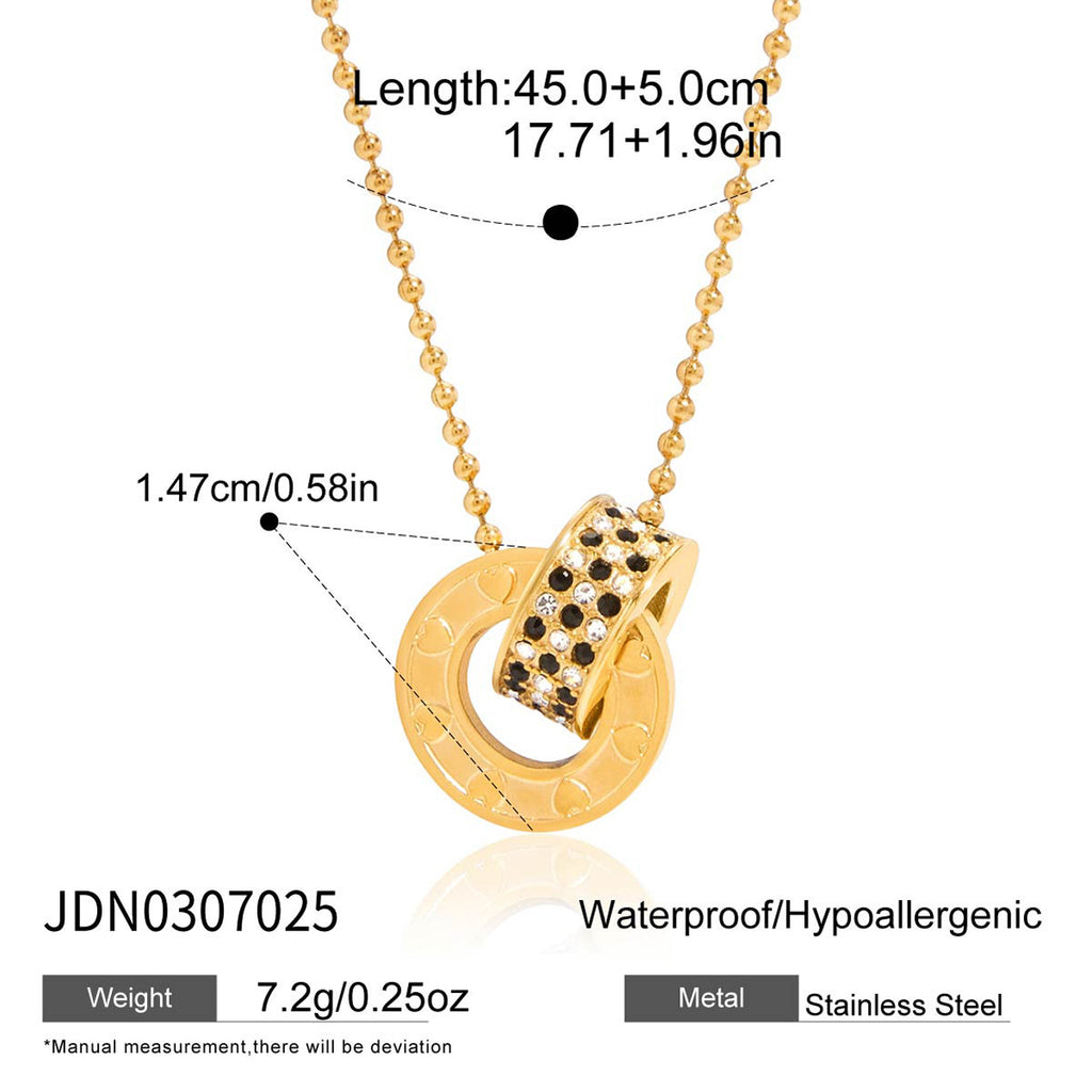 Rhinestone Stainless Steel Circle Lucky Bead Necklace