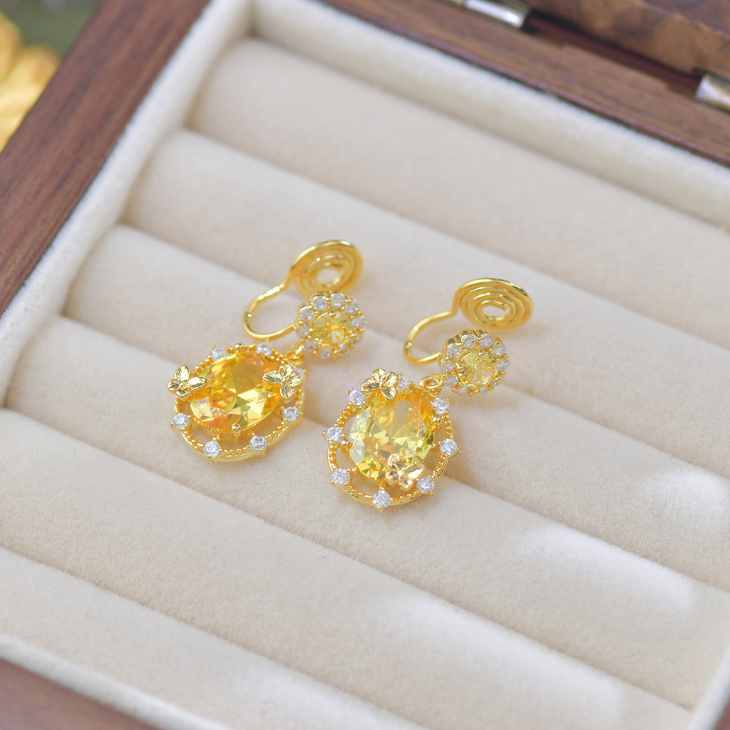 Yellow zircon exquisite butterfly French light luxury copper alloy set