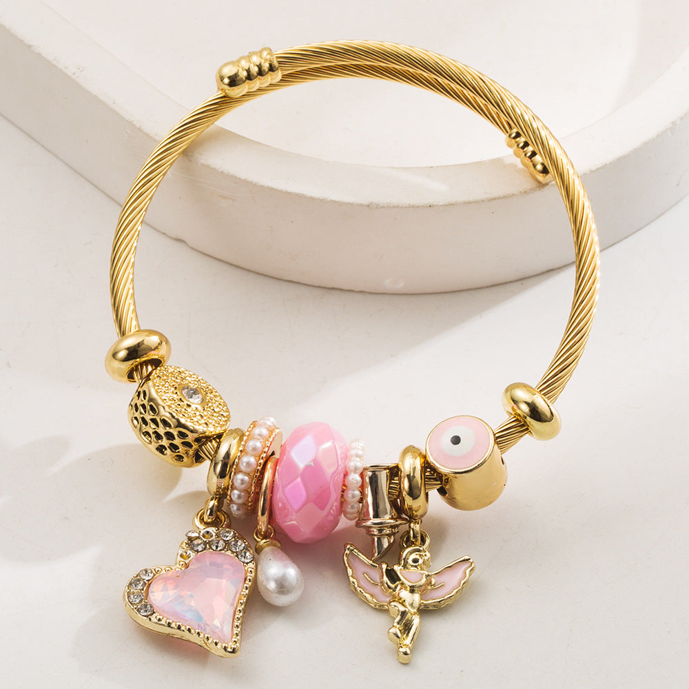 Vintage Heart Angel Stainless Steel Bracelet