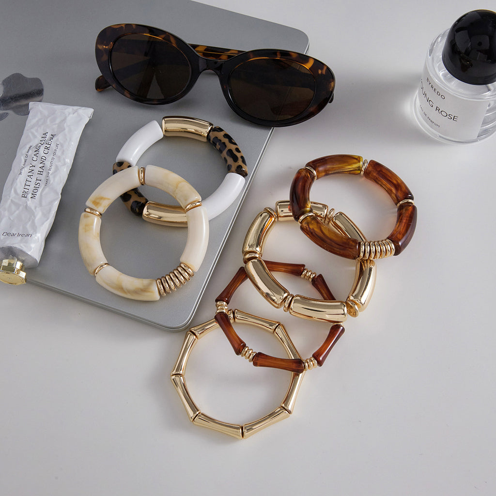 Maillard Acrylic Bamboo UV-plated Gold Resin Bracelet