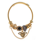 Vintage beaded heart-shaped diamond-encrusted stainless steel bracelet