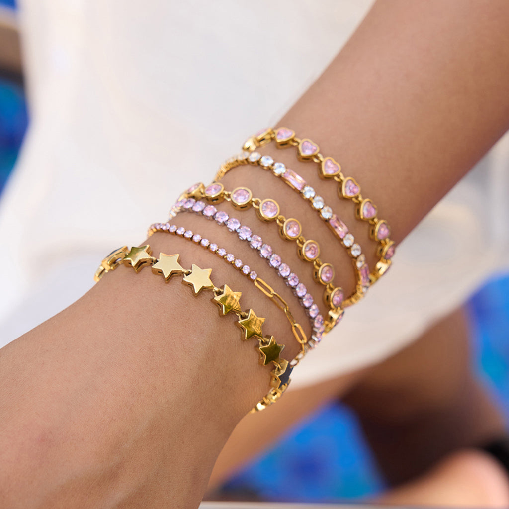 Pink diamond heart-shaped zircon stainless steel bracelet