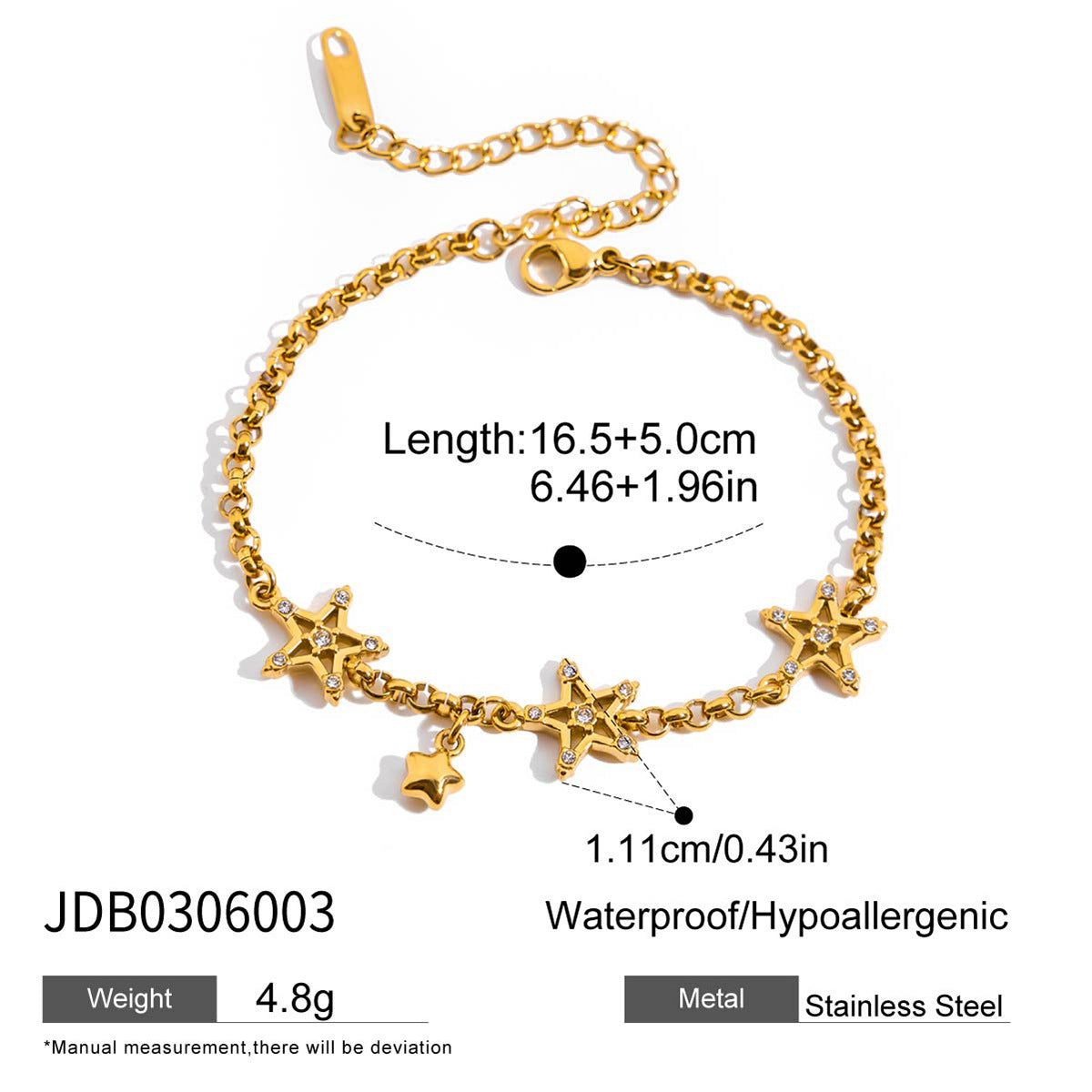 High-quality stainless steel zircon bracelet that won't fade.