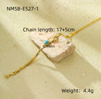 Versatile stainless steel flat snake chain braided bracelet inlaid with turquoise tiger tooth natural stone