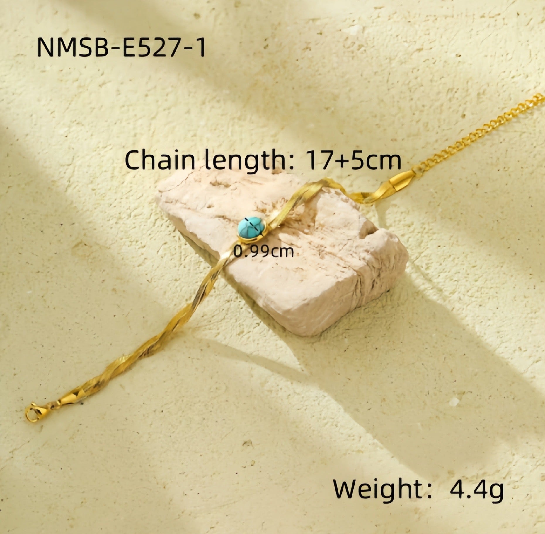 Versatile stainless steel flat snake chain braided bracelet inlaid with turquoise tiger tooth natural stone