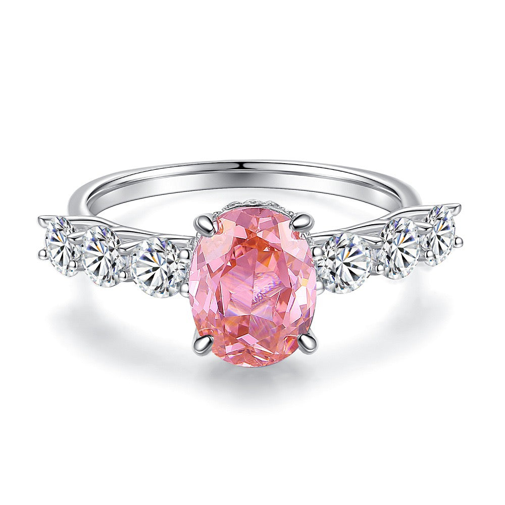 925 Sterling Silver Pink High Carbon Diamond Crush Ice Flower Ring