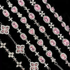 Pink zircon strawberry four-leaf clover copper alloy bracelet