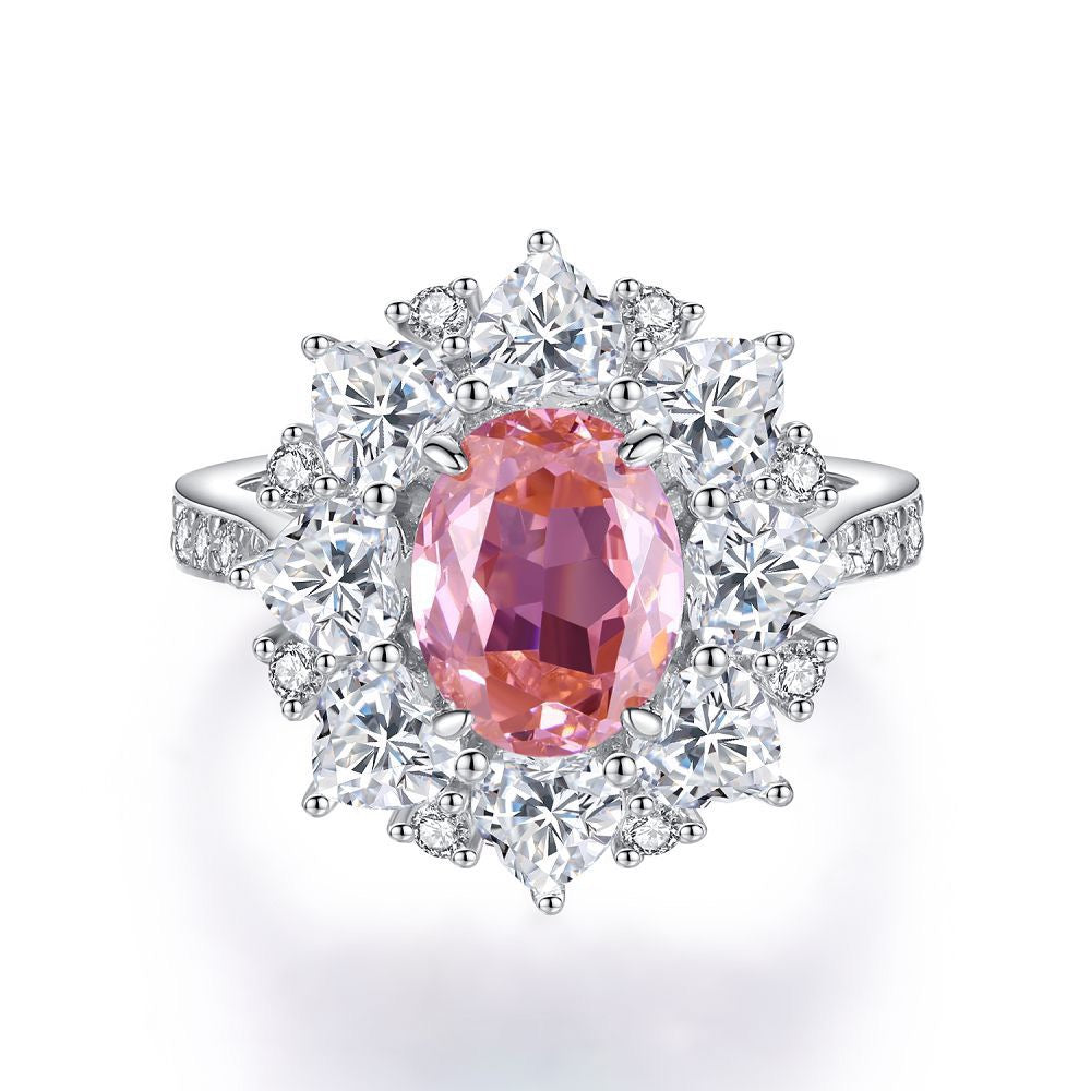 925 Sterling Silver Pink High Carbon Diamond Crush Ice Flower Ring