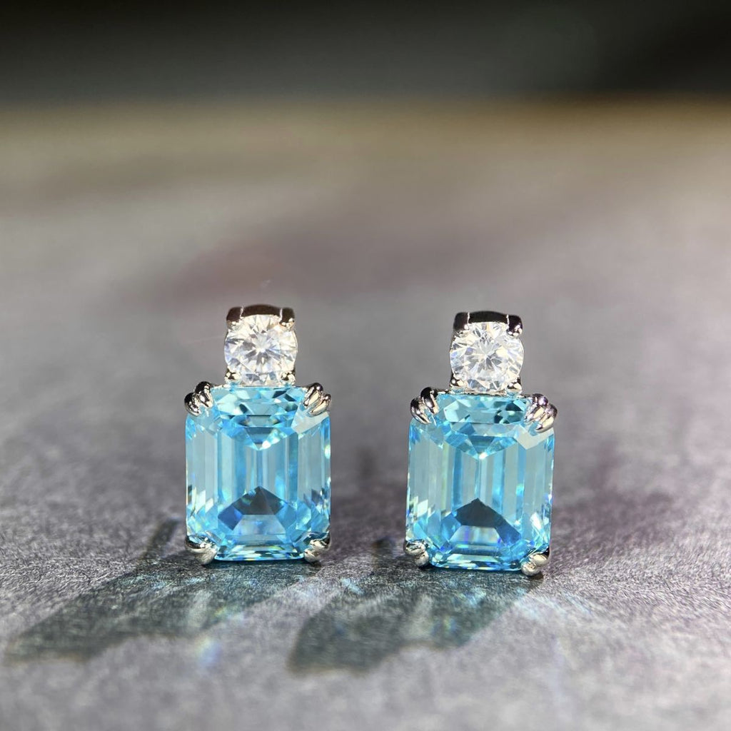925 Silver Aquamarine High Carbon Diamond Set