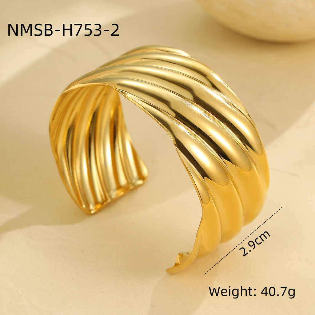 18k gold diamond-set stainless steel vintage stacked bracelet