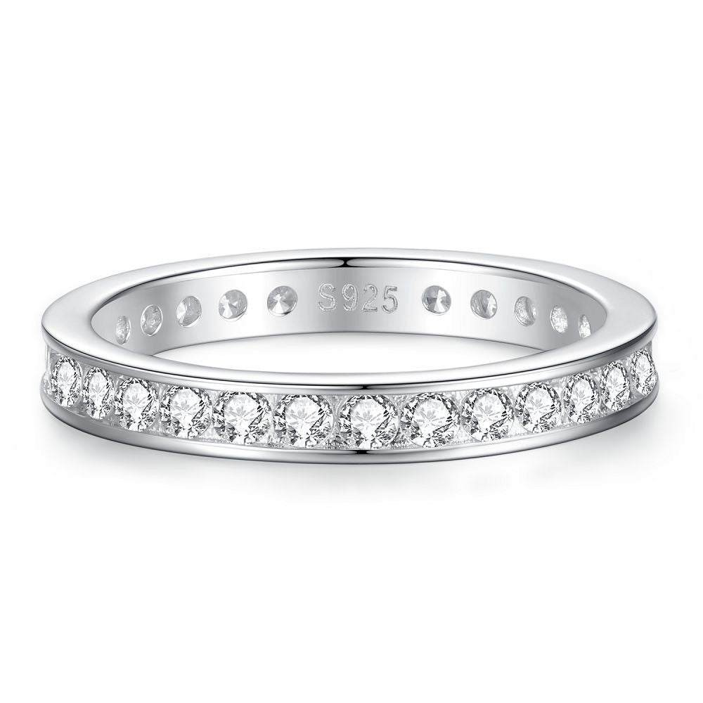 925 Sterling Silver High Carbon Diamond Full Diamond Stackable Ring